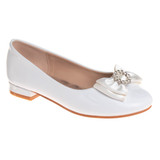White Patent | Girls’ Slip-On Ballet Flats with Bow
