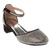 Black | Girls’ Studded Block Heeled 2-Piece Dress Shoe