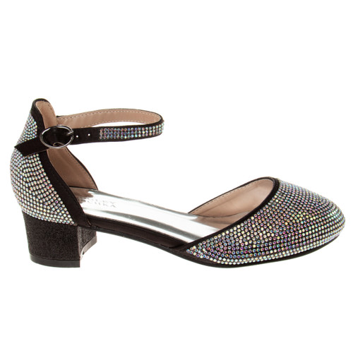 Black | Girls’ Studded Block Heeled 2-Piece Dress Shoe