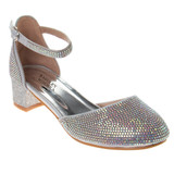 Silver | Girls’ Studded Block Heeled 2-Piece Dress Shoe
