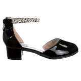 Black Patent | Girls’ Low-Heeled Signature Dress Shoe with Rhinestone Ankle Strap