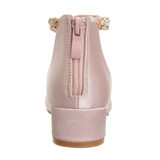 Pink Sat| Girls’ Low-Heeled Signature Dress Shoe with Rhinestone Ankle Strap