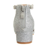 Silver Glitter | Girls’ Low-Heeled Signature Dress Shoe with Rhinestone Ankle Strap