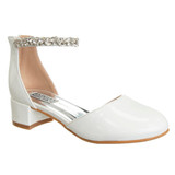 White Patent | Girls’ Low-Heeled Signature Dress Shoe with Rhinestone Ankle Strap