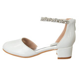 White Patent | Girls’ Low-Heeled Signature Dress Shoe with Rhinestone Ankle Strap