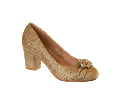 Rose Gold | Girls’ Glittery Block Heeled Pump