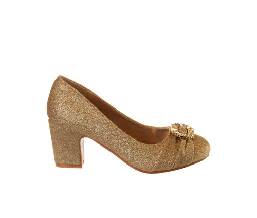 Rose Gold | Girls’ Glittery Block Heeled Pump
