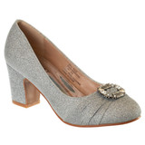 Silver | Girls’ Glittery Block Heeled Pump