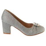 Silver | Girls’ Glittery Block Heeled Pump