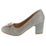 Silver | Girls’ Glittery Block Heeled Pump