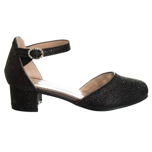 Black Glitter | Girls’ Glittery Low-Heeled Dress Shoes