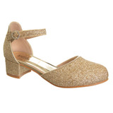 Light Gold | Girls’ Glittery Low-Heeled Dress Shoes