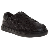 Black | Girls' Crystal Rhinestone Sneakers Front Side