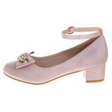 Pink | Girls' Ankle Strap Dress Pumps Left Side