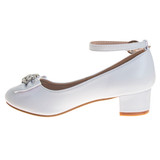White | Girls' Ankle Strap Dress Pumps Left Side