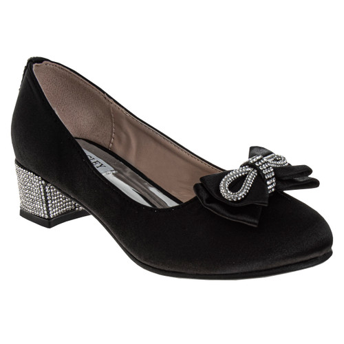 Black | Girls' Low Heeled Dress Pumps Front Side