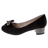 Black | Girls' Low Heeled Dress Pumps Left Side