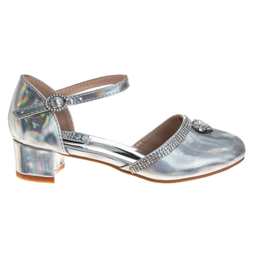 Silver Holographic | Girls' d'Orsay Dress Shoes Right Side