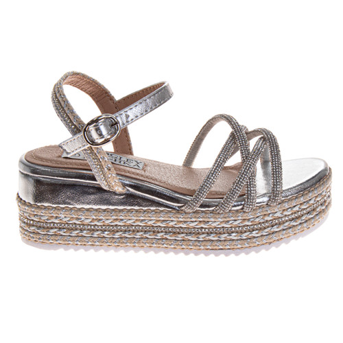 Silver | Girls' Metallic and Raffia Sandals Right Side