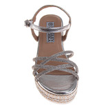 Silver | Girls' Metallic and Raffia Sandals Front