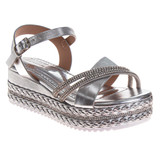 Silver | Girls' Metallic Wedge Sandals Front Side