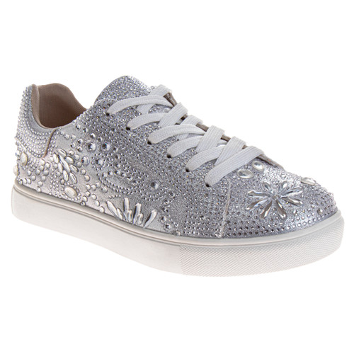 Silver | Girls' Glitzy Metallic Sneakers Front Side