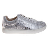 Silver | Girls' Glitzy Metallic Sneakers  Side