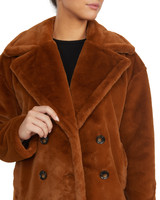 Cognac Rollande Faux Fur Coat Collar