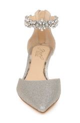 Silver Glitter | Robles Crystal Embellished Kitten Heel