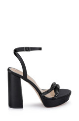 Black | Rochel Platform Block Heel with Gemstone Embellished Straps