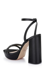 Black | Rochel Platform Block Heel with Gemstone Embellished Straps
