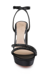 Black | Rochel Platform Block Heel with Gemstone Embellished Straps