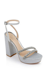 Silver | Rochel Platform Block Heel with Gemstone Embellished Straps