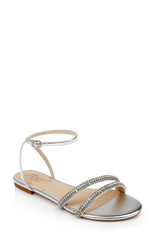 Silver | Roslyn Metallic Flat Sandal with Crystals