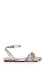 Silver | Roslyn Metallic Flat Sandal with Crystals