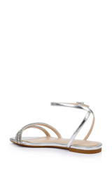 Silver | Roslyn Metallic Flat Sandal with Crystals