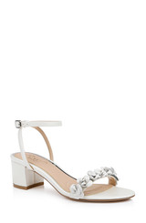 White Metallic | Sawyer Low Block Heel Sandals Front Side