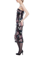 Navy Multi | Strapless Beaded and Sequin Floral Midi Dress Side