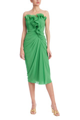 Green | Strapless Ruffle Bodice Draped Cocktail Dress Front