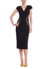 Black | Black Beaded Lace Sheath Dress Front