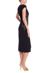 Black | Black Beaded Lace Sheath Dress Side