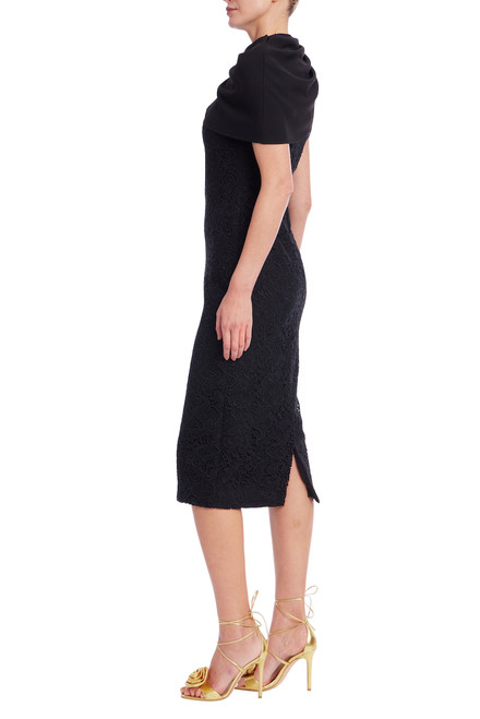 Black | High Neck Black Lace Sheath Dress Side