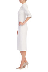 Ivory | Beaded Quarter Sleeve High Neck Sheath Dress Side