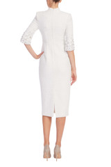 Ivory | Beaded Quarter Sleeve High Neck Sheath Dress Back