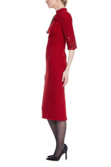 Red | Beaded Quarter Sleeve High Neck Sheath Dress Side