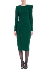 Dark Emerald | Long Sleeve Draped Formal Dress Front