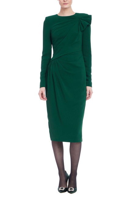 Dark Emerald | Long Sleeve Draped Formal Dress Front