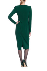 Dark Emerald | Long Sleeve Draped Formal Dress Back