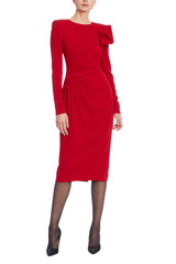 Red | Long Sleeve Draped Formal Dress Front