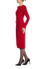 Red | Long Sleeve Draped Formal Dress Side